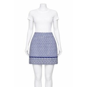 Talbots Blue White Geometric Floral Pencil Skirt Stretch 97% Cotton Women's Sz 8